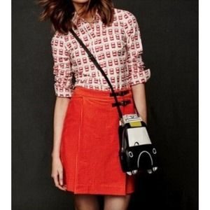 Boden Women's Sz 10 R US 14 UK Jumbo Corduroy Skirt Faux Wrap Kilt Buckle Orange